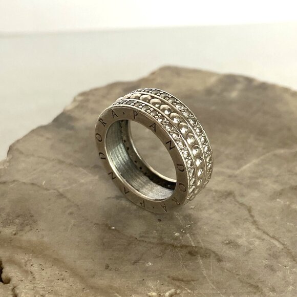 Authentic Pandora Sterling Silver 925 Cubic Zirconia Wide Band Forever Ring Sz 6 - Picture 8 of 16